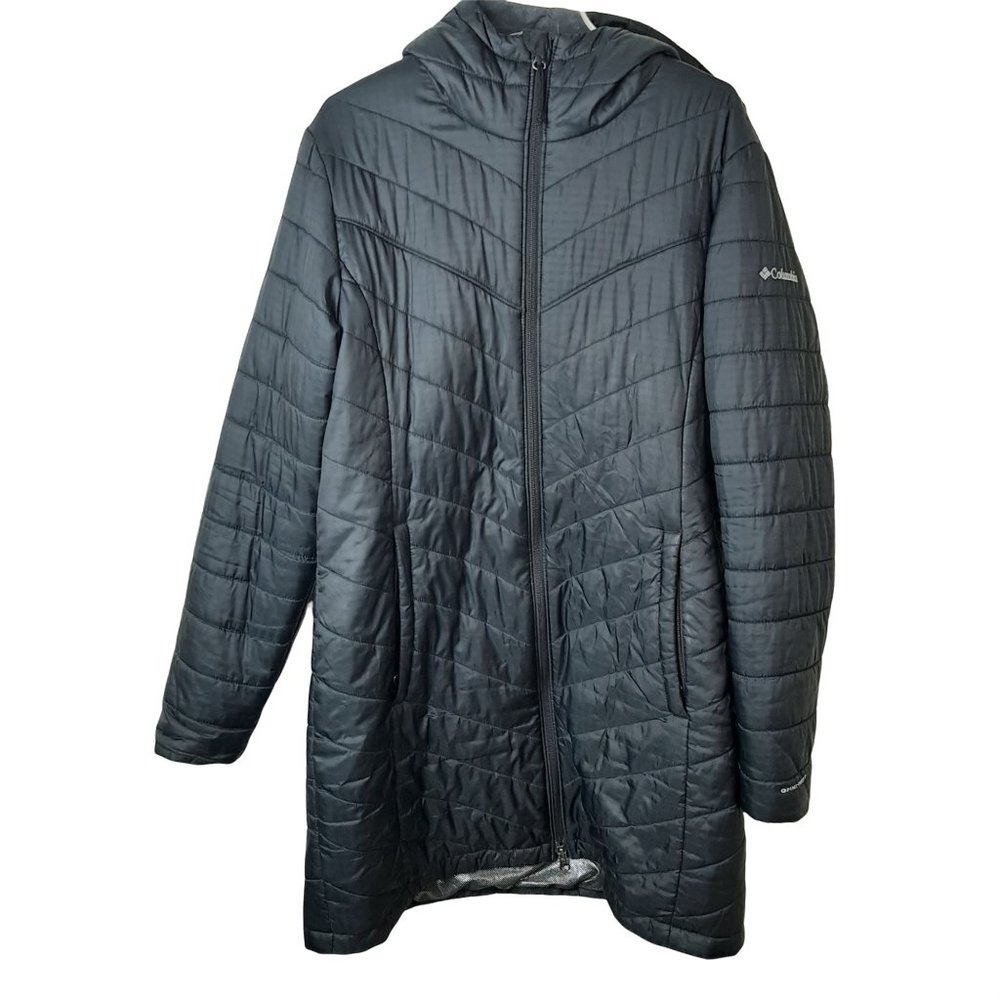 Columbia Omni Heat Long Hooded Quilted Puffer Black Coat Large